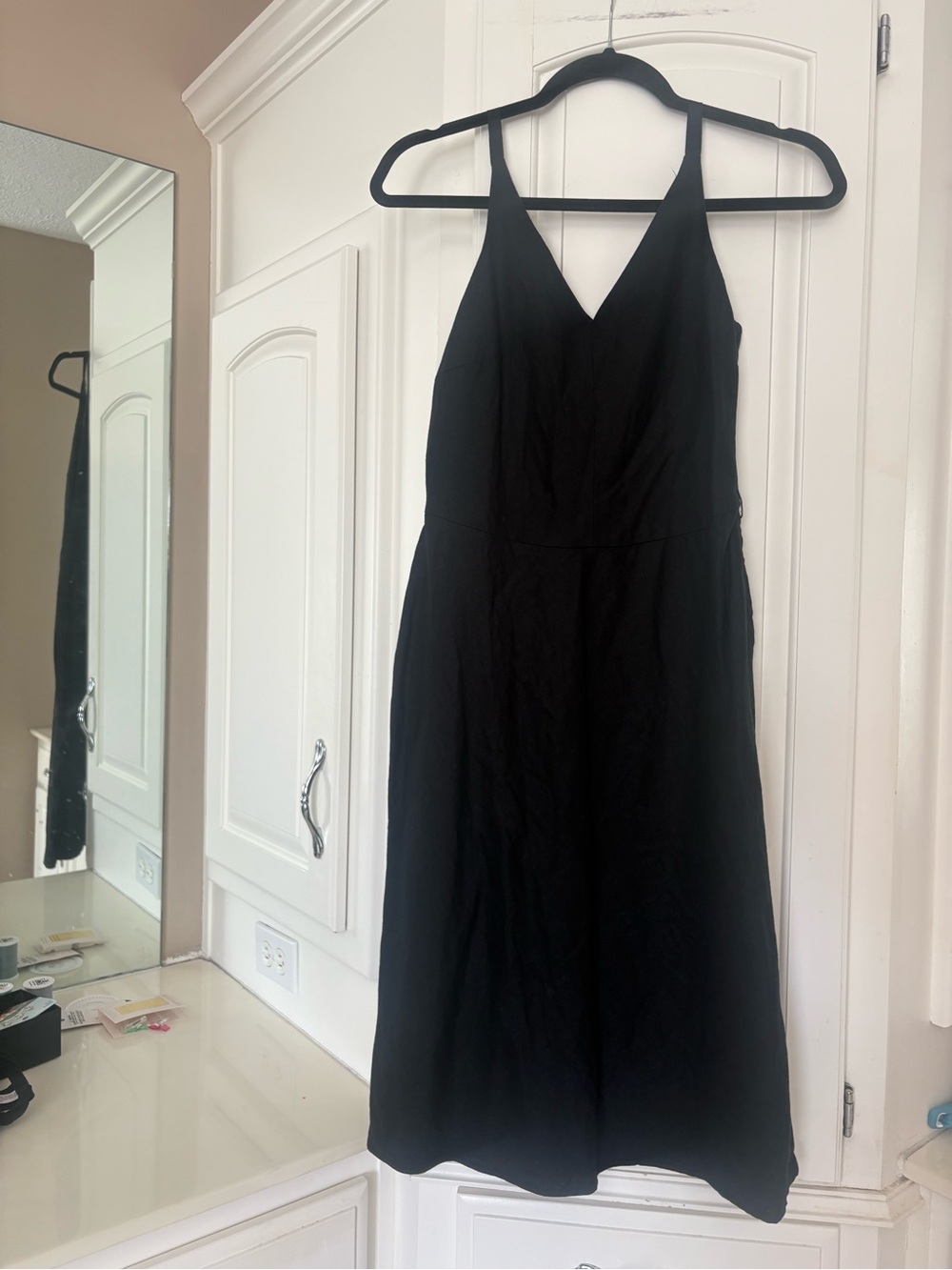Old Navy linen blend Black V-Neck Midi Dress